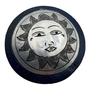 Vintage 2” Round Trinket Box with Sun Face Design‎ – Handcrafted